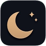 For Tomorrow app icon: an amber crescent moon and two stars on a near-black rounded square.